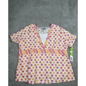 NEW Landau Geometric V Neck Scrub Geometric Size XXL Pink&Orange New